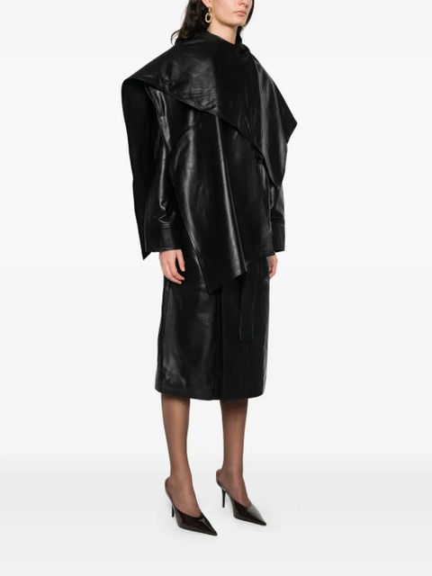 ducie Nina wrap around belted leather coat - Black