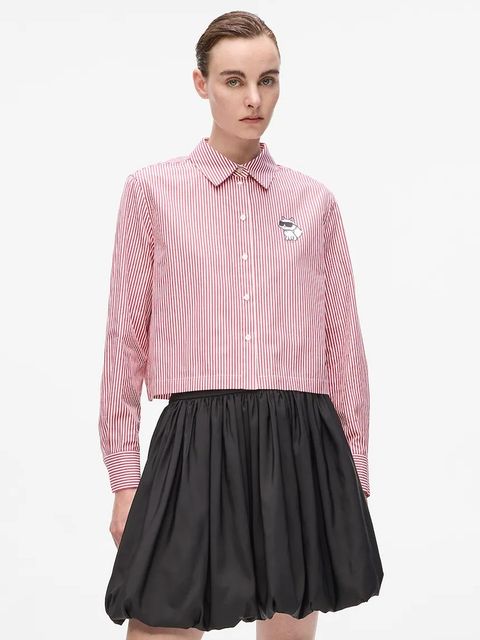 Karl Lagerfeld koszula bawełniana IKON damska kolor czerwony regular z kołnierzykiem klasycznym A4W11032 - zdjęcie produktu nr 1