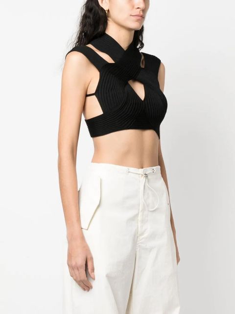 Balmain cut-out ribbed cropped top - Black