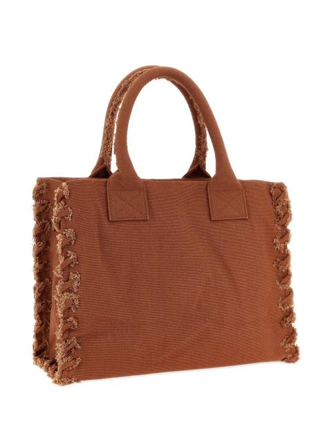 PINKO medium Beach frayed logo-embroidered tote bag - Brown - zdjęcie produktu nr 2