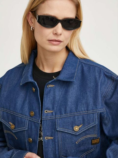 G-Star kurtka jeansowa damska kolor granatowy przejściowa oversize