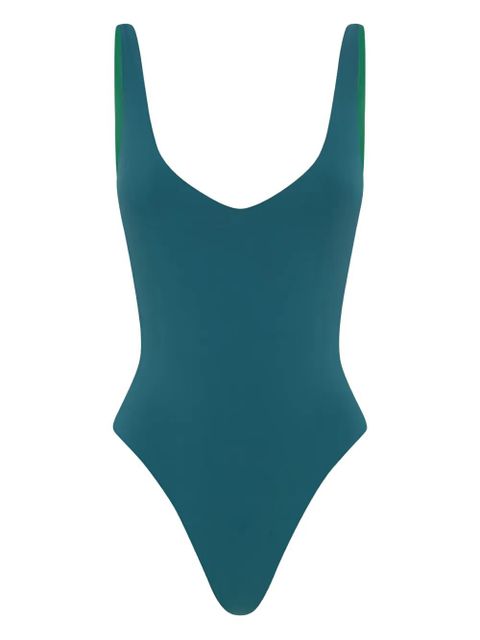 Bond-eye V-neck contrast straps swimsuit - Blue - zdjęcie produktu nr 1