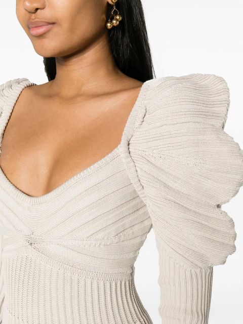 Cult Gaia mutton-sleeve ribbed minidress - Neutrals