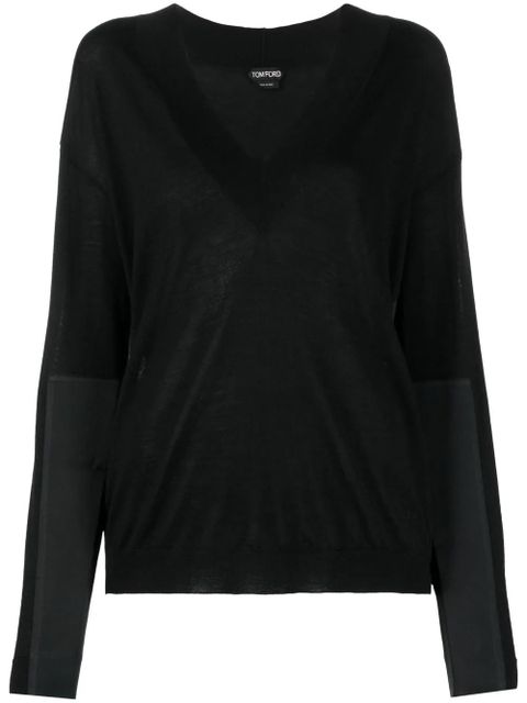 TOM FORD panelled V-neck knitted jumper - Black - zdjęcie produktu nr 1