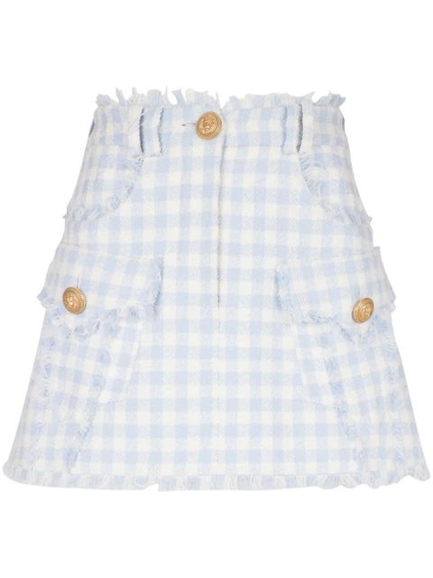 Balmain gingham-pattern A-line miniskirt - Blue - zdjęcie produktu nr 1