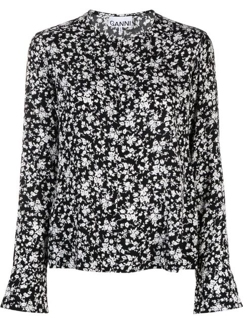 GANNI floral-print crepe blouse - Black - zdjęcie produktu nr 1