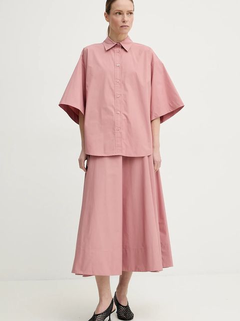 Remain koszula bawełniana damska kolor różowy relaxed z kołnierzykiem klasycznym 502492150