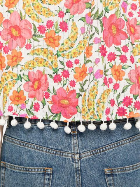 FARM Rio floral pom-pom top - White