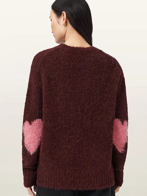 AllSaints sweter z dodatkiem wełny LUVHEART damski kolor czerwony ciepły W078KC - zdjęcie produktu nr 2