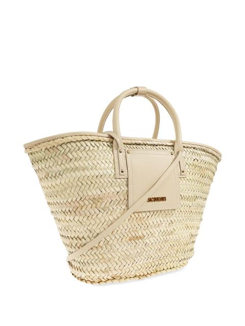 Jacquemus Soli woven-raffia leather-trim tote bag - Neutrals