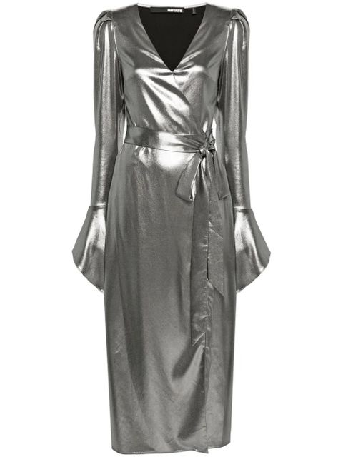 ROTATE BIRGER CHRISTENSEN lamé wrap midi dress - Silver - zdjęcie produktu nr 1