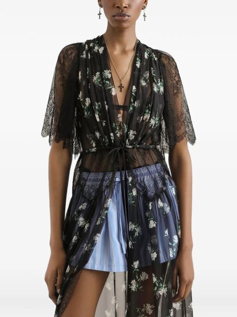 Dolce & Gabbana lace-detail floral-pattern long dress - Black