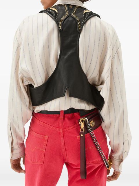 Versace beaded embellished leather waistcoat - Black