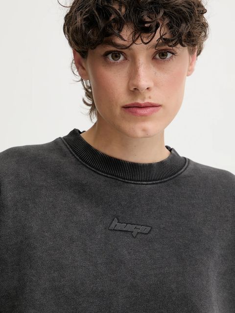 Hugo Blue bluza bawełniana damska kolor szary gładka 50545035