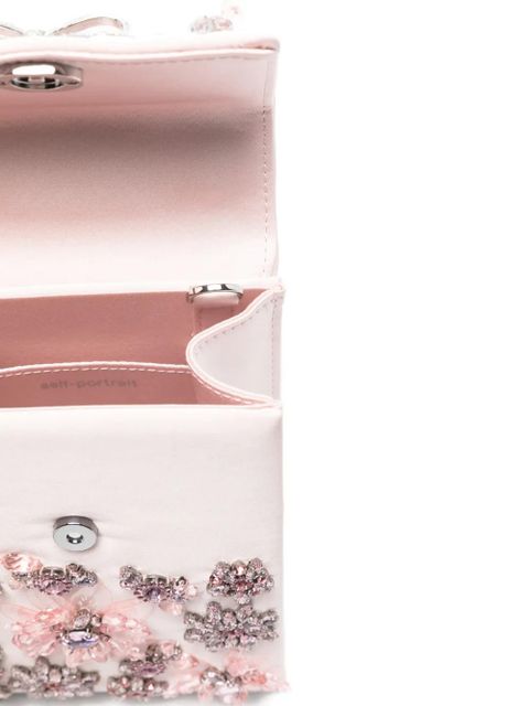 Self-Portrait floral-crystal satin mini tote bag - Pink