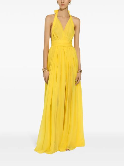 Dolce & Gabbana pleated halterneck silk maxi dress - Yellow - zdjęcie produktu nr 2