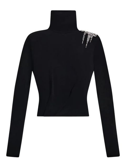 AREA crystal-cluster draped open-back top - Black