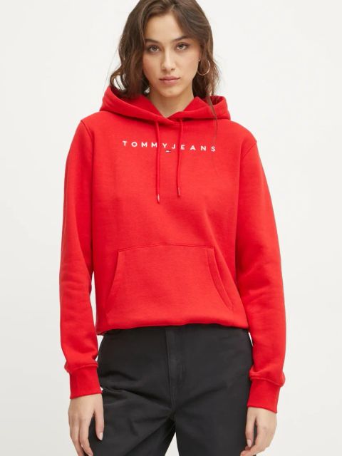 Tommy Jeans bluza damska kolor czerwony z kapturem DW0DW17324