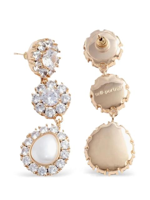 Self-Portrait crystal flower pearl earrings - Gold