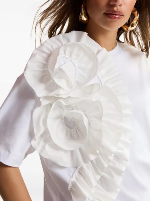 Essentiel Antwerp ruffled-detail floral-appliqué T-shirt - White