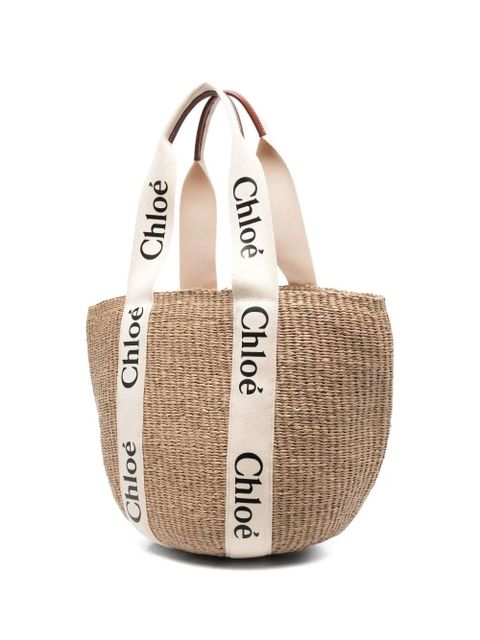 Chloé large Woody logo tote bag - Neutrals