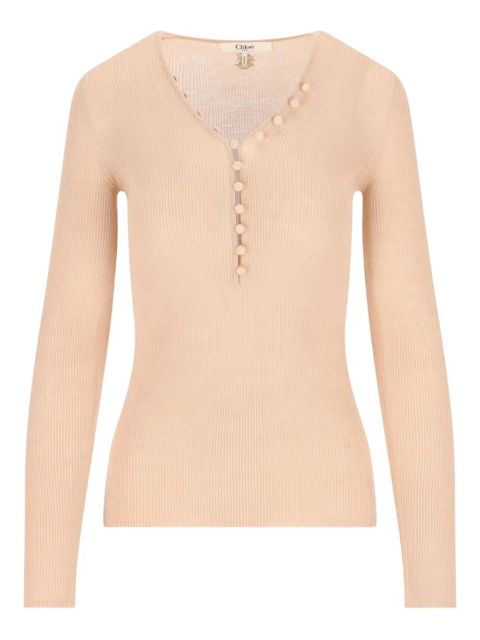 Chloé Henley ribbed button-front T-shirt - Pink - zdjęcie produktu nr 1
