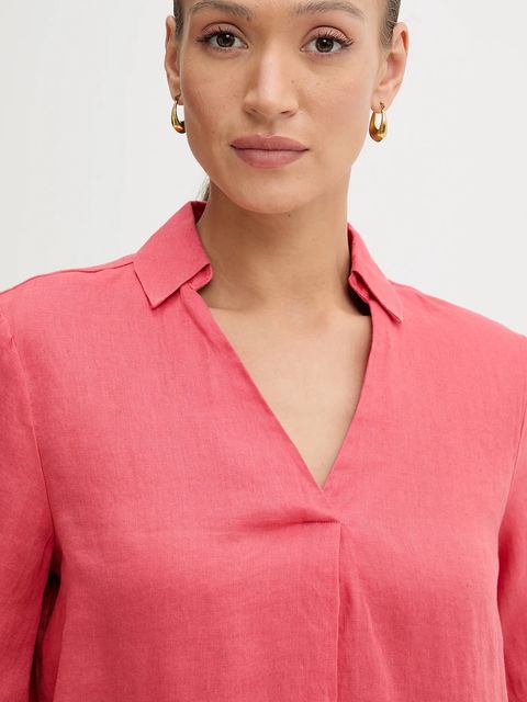 United Colors of Benetton bluzka lniana damska kolor czerwony gładka 5BMLDQ0B6 - zdjęcie produktu nr 2