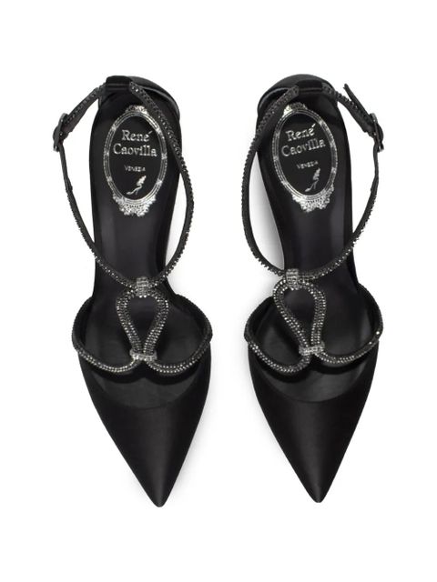 René Caovilla crystal-embellished satin pumps - Black