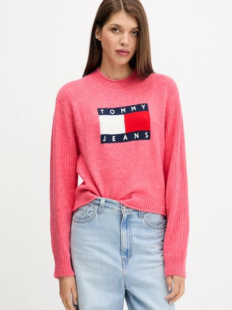 Tommy Jeans sweter z dodatkiem wełny damski kolor różowy lekki DW0DW21782 - zdjęcie produktu nr 1
