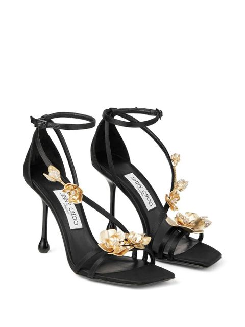 Jimmy Choo Zea 95mm floral-appliqué sandals - Black - zdjęcie produktu nr 2