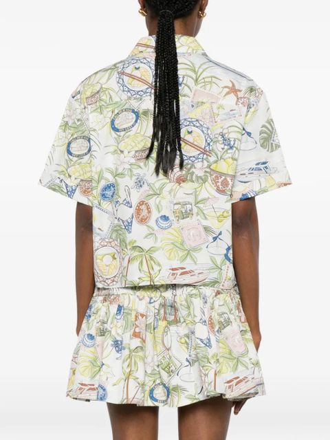 Maje postcard-print short-sleeve shirt - Green