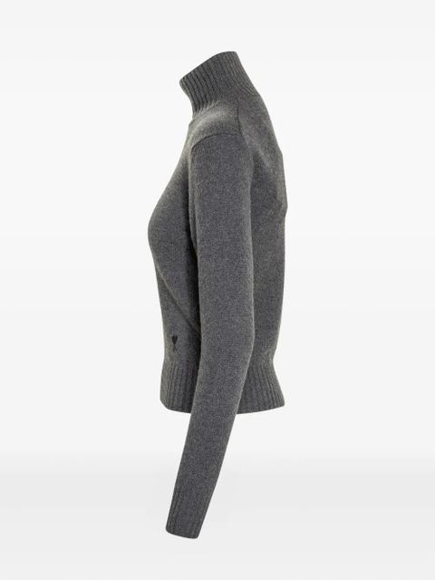 AMI Paris heart-embroidered turtleneck sweater - Grey - zdjęcie produktu nr 2