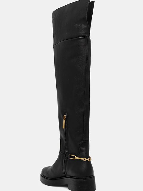 Tommy Hilfiger kozaki skórzane TH HORSEBIT RIDING OVERKNEE BOOT kolor czarny na płaskim obcasie FW0FW08976