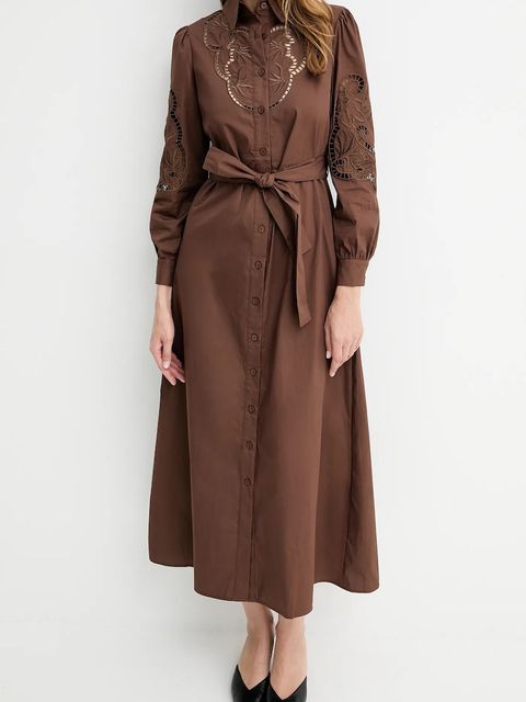 Answear.LAB sukienka bawełniana kolor brązowy maxi prosta - zdjęcie produktu nr 1