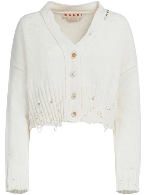 Marni logo-embroidered distressed cardigan - White - zdjęcie produktu nr 1