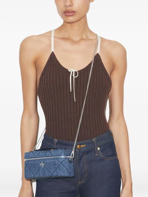 Tory Burch Kira diamond quilt denim east-west vanity case - Blue - zdjęcie produktu nr 2