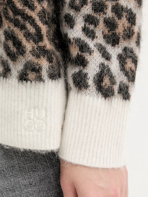 HUGO sweter z wełną damski kolor beżowy 50548255