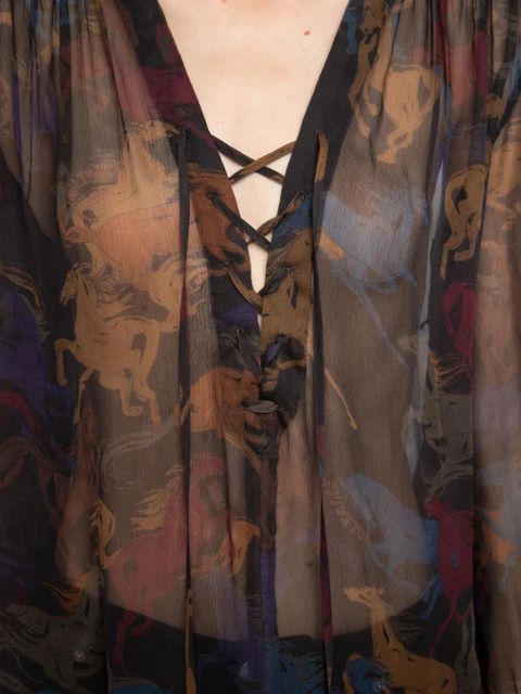 Zadig&Voltaire horse-print lace-up top - Brown