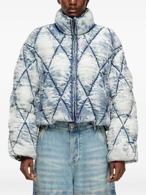Diesel quilted acid-wash puffer jacket - Blue