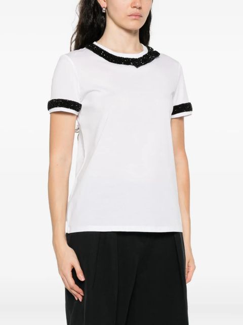 Max Mara embellished-neckline cotton T-shirt - White - zdjęcie produktu nr 2