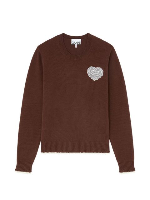 GANNI logo-patch crochet-trim sweater - Brown - zdjęcie produktu nr 1