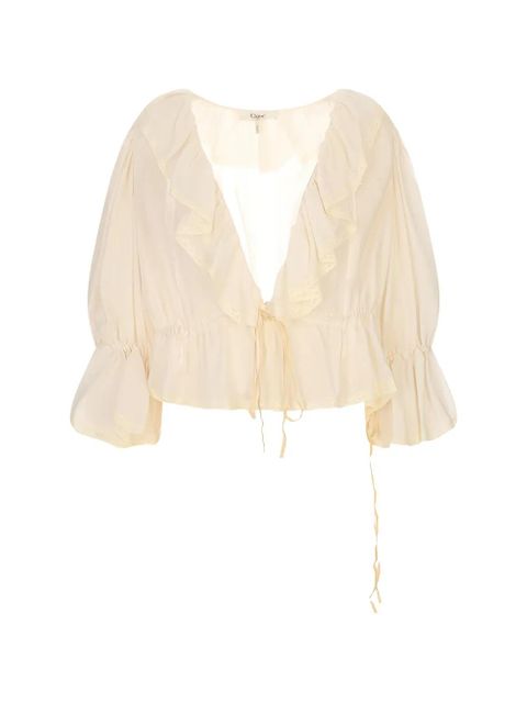 Chloé ruffled lace-trim blouse - Neutrals - zdjęcie produktu nr 1
