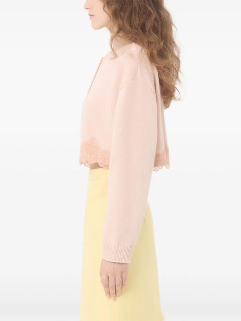 Valentino Garavani lace-trim wool cardigan - Pink