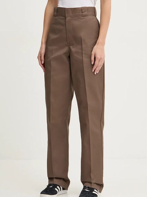 Dickies spodnie 874 damskie kolor brązowy proste high waist - zdjęcie produktu nr 1