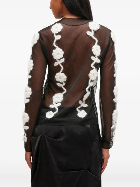 GANNI crochet-flowers mesh top - Black