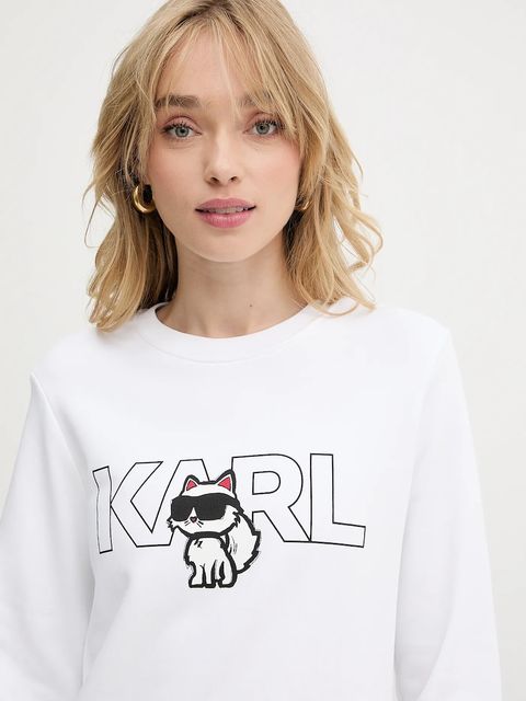 Karl Lagerfeld bluza bawełniana IKON damska kolor biały z nadrukiem A3W20056