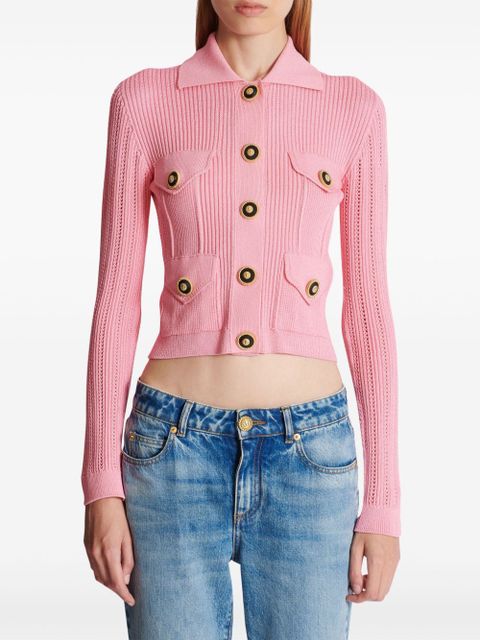 Balmain logo-embroidered knit cardigan - Pink