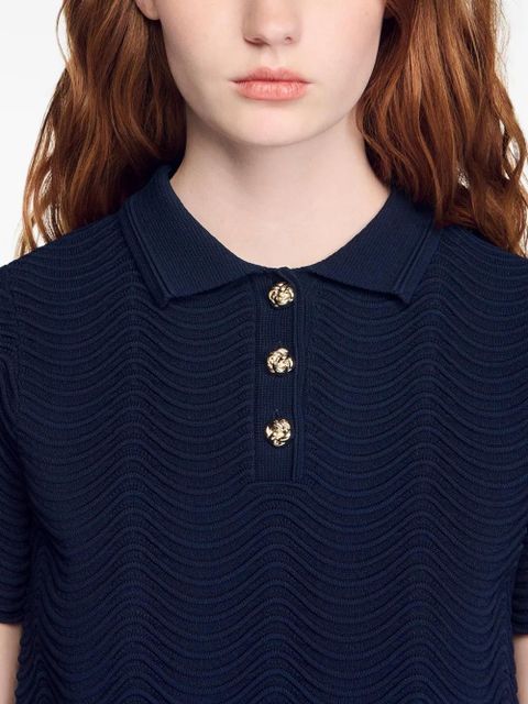 SANDRO scalloped cropped polo top - Blue