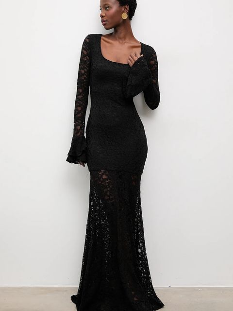 Answear.LAB sukienka kolor czarny maxi rozkloszowana