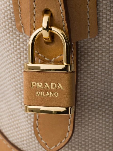 Prada large canvas and leather shopping bag - Neutrals